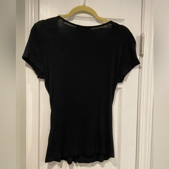 Steven Edwards Size S Black Soft Stretchy Short Sleeve Twist Front V Neck Top - Picture 6 of 8